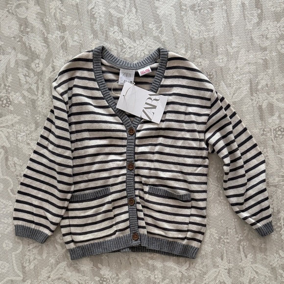 Zara Other - Zara Black and Cream Striped Knit Cardigan size 2-3y